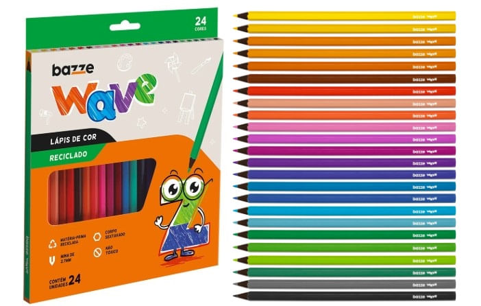 LAPIS COR WAVE RECICLADO 24 CORES BAZZE - Loja Doce