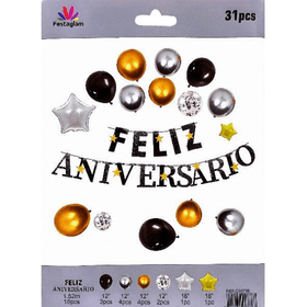 KIT-BALAO-ANIVERSARIO-C30PCS-DOURADOPRATAPRETO-PARTY-DREAM-894431