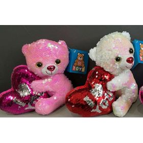 URSO-PELUCIA-CORACAO-PAETE-ROSABRANCA-20CM-S2-TOYS-910041